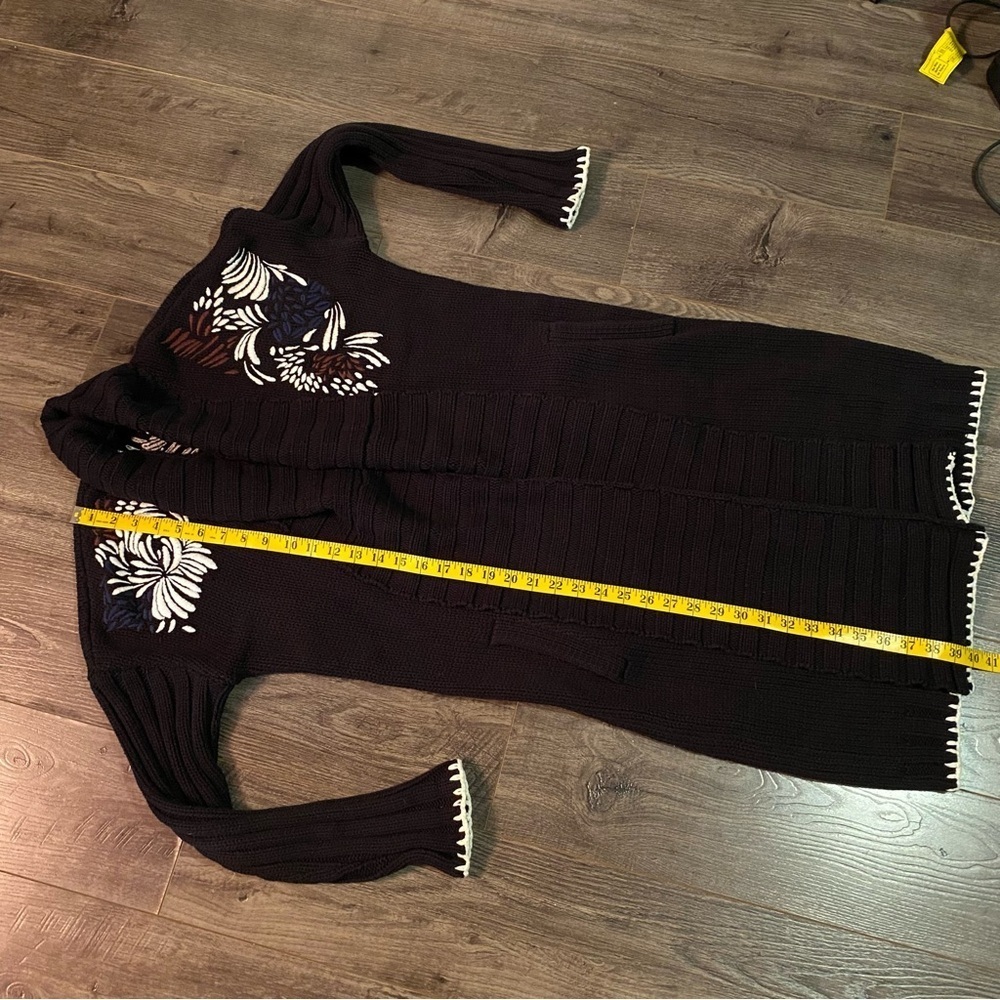 Guess knit long cardigan open front embroidered floral details heavy - Picture 13 of 16